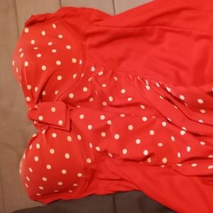 Red bathing suit top with white dots